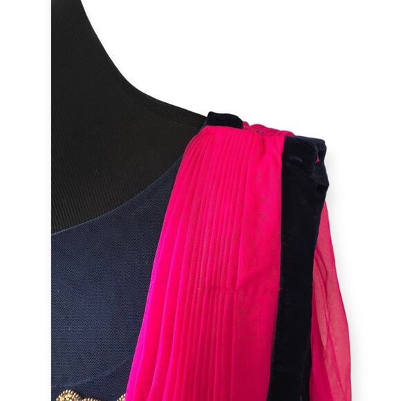 Indo-Western Gown with Attached Dupatta Gold Embellished Size Large - Picture 8 of 13